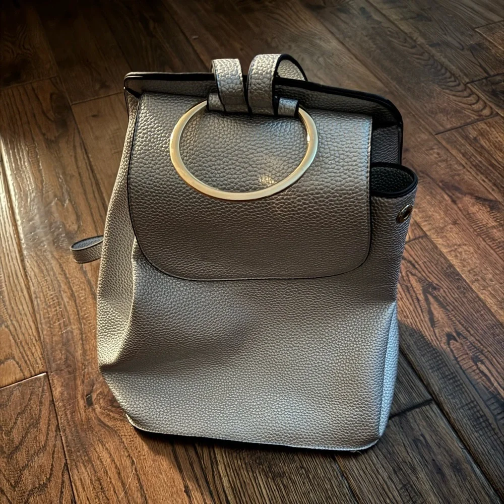 Elegant Gray Backpack with Silver Accent